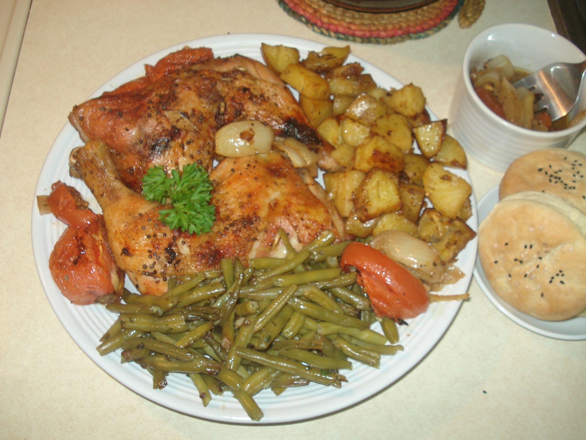 Rosted Garlic chicken breasts witn potatoes and green beans Recipe - (4 ...