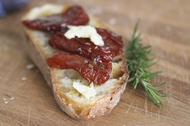 Sundried tomato and Parmesan crostini