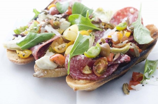 Artichoke and salami tartines