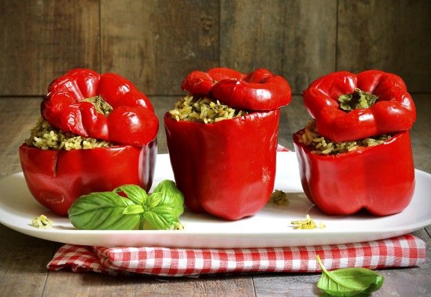 Greek: Stuffed bell peppers with rice and feta