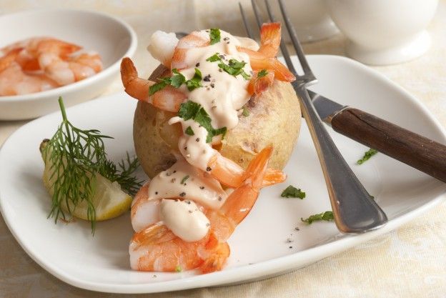 Shrimp-stuffed baked potatoes