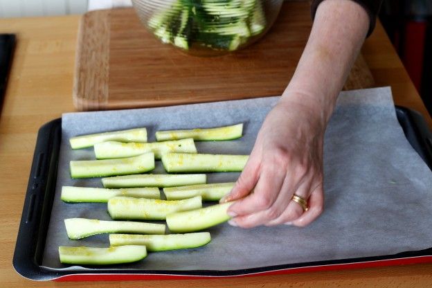 Place the zucchinis on a baking sheet