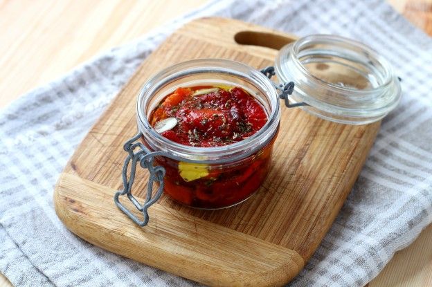 Homemade roasted marinated red peppers