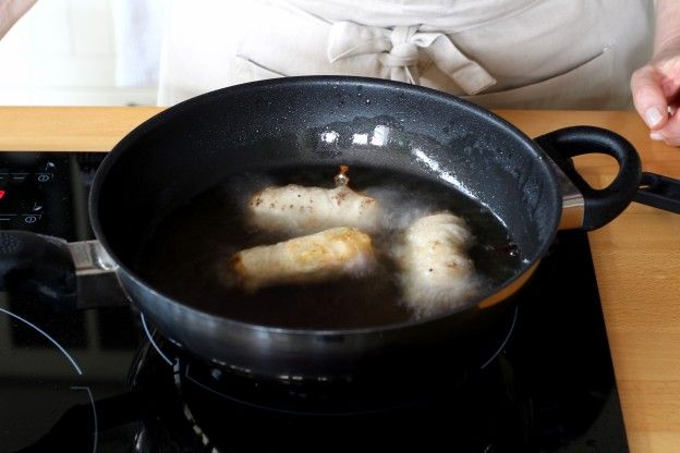 Cooking the egg rolls