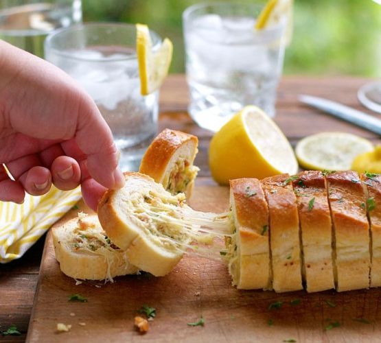 CHEESY JALAPENO BACON STUFFED BAGUETTE WITH GARLIC BUTTER