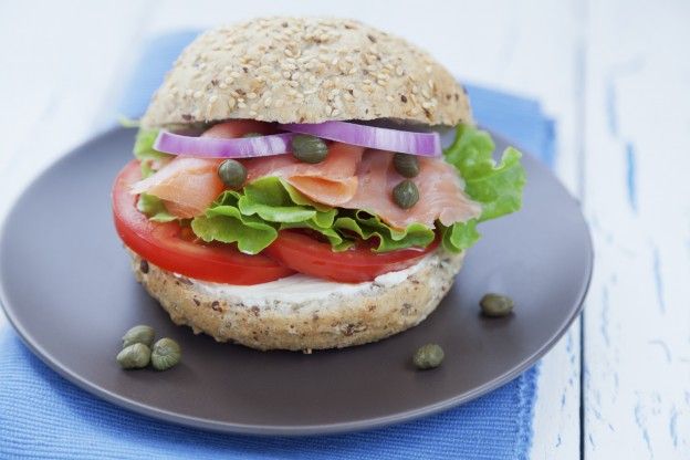 Smoked salmon and red onion burger