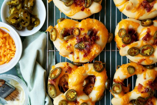 Quick Bacon Cheddar and Jalapeno Soft Pretzels