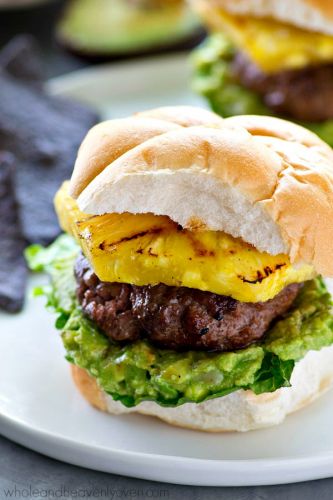 Jerk Grilled HamBurgers with Pineapple and Avocado