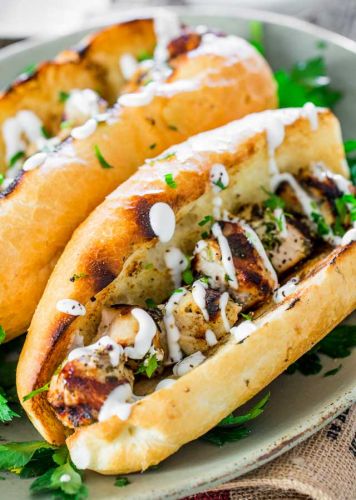 Marinated Chicken Spiedies with Garlic Sauce