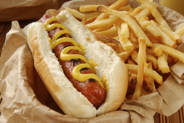 Store-bought hot dogs, sausages and hamburger patties