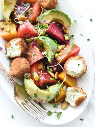 Beet Avocado and Fried Goat Cheese Salad