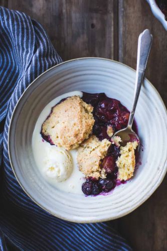 Blueberry Plum Cobbler with Corn Flour Biscuits