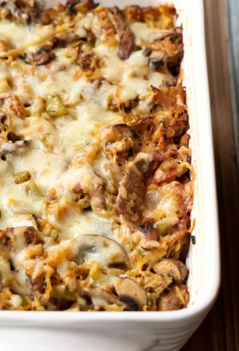 Philly Cheese Steak Spaghetti Squash Casserole