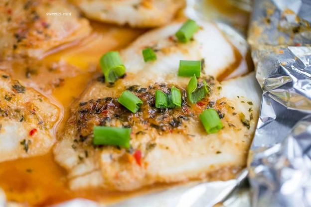 Spicy Garlic Soy Baked Flounder in a Foil Pouch