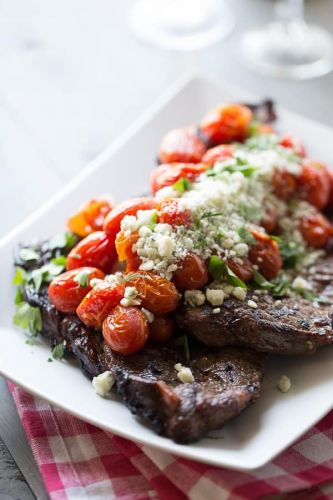 Grilled Sirloin Steak with Roasted Tomatoes and Blue Cheese