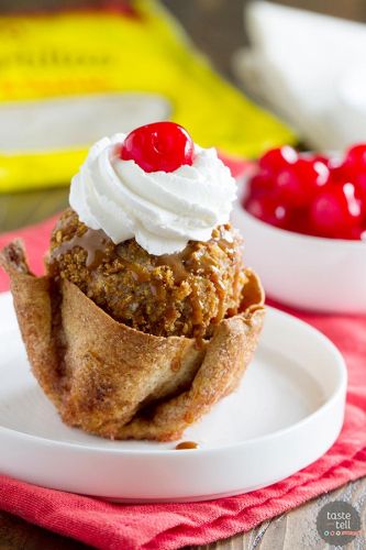 Fried Ice Cream Recipe with Cinnamon Sugar Tortilla Bowls