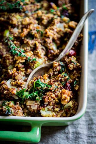 Gluten-free walnut and kale quinoa stuffing