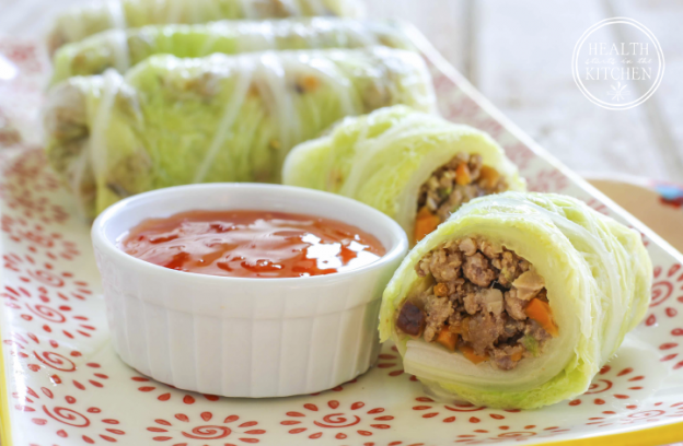 Napa Cabbage Wrapped Shiitake Pork Rolls