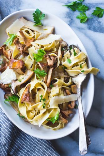 Fresh Chickpea Pappardelle with Buttered Chanterelles Thyme and Wine