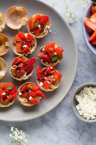 Strawberry Balsamic Bites with Feta and Basil