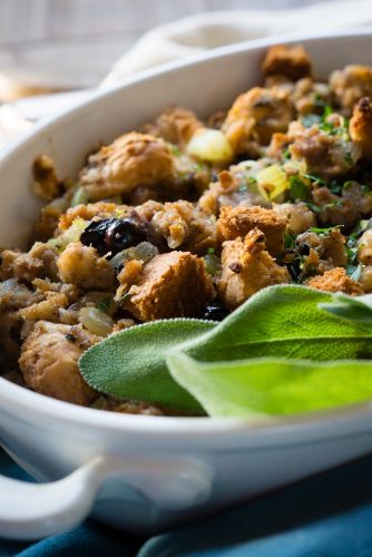 Sausage brioche stuffing with wild blueberries