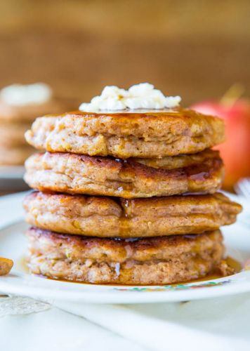 Apple pie pancakes with vanilla maple syrup