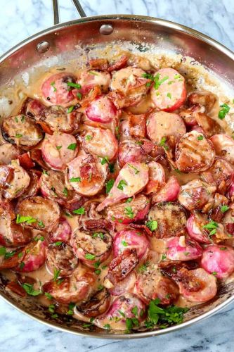 Roasted Radishes in Bacon Cream Sauce