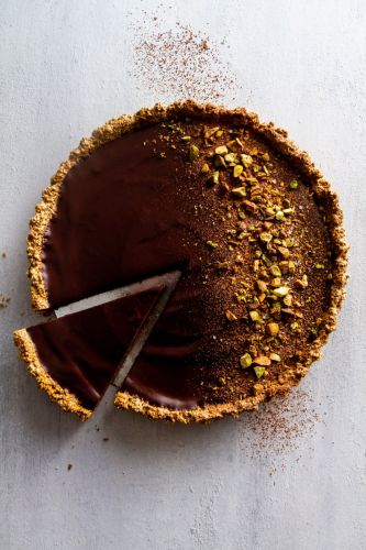 Flourless Dark Chocolate Pistachio Tart