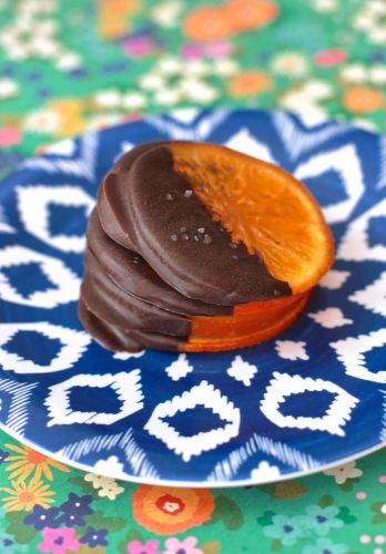 Candied oranges dipped in dark chocolate