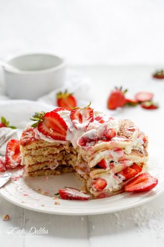 Strawberry shortcake Greek yogurt pancakes