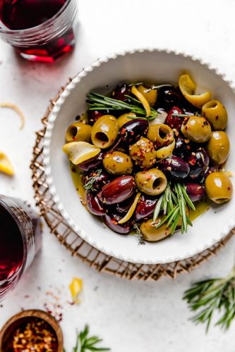 The Easiest Marinated Olives (with Rosemary, Garlic & Lemon)