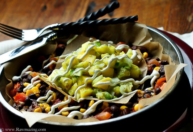 Black Beans with Mango Salsa and Lime Cream