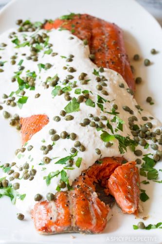 Smoky Oven Baked Salmon With Horseradish Sauce