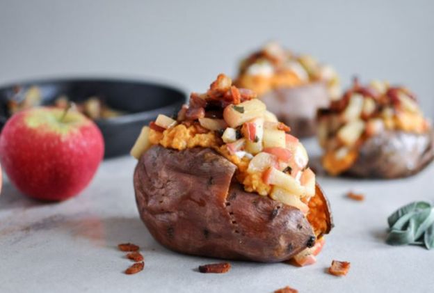 Apple Bacon Stuffed Sweet Potatoes