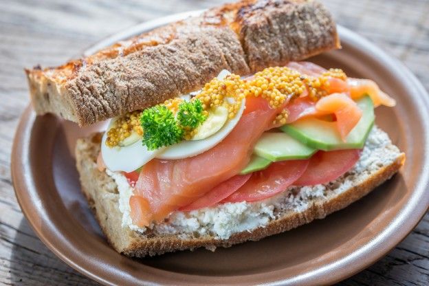 Hard-boiled egg and smoked salmon sandwich