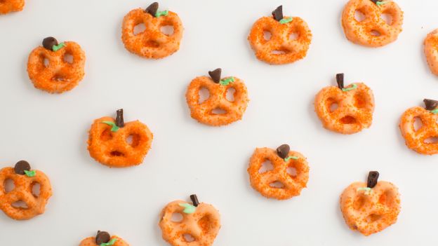 Chocolate covered pretzel pumpkins