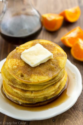 Orange vanilla pancakes with vanilla maple syrup