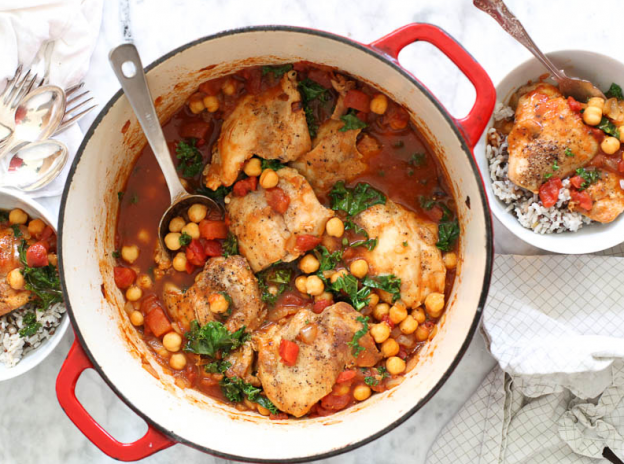 Tabasco Braised Chicken With Chickpeas And Kale