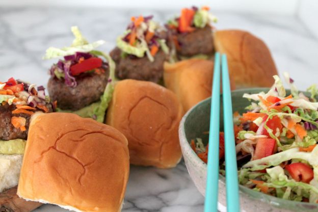 Asian Pork Sliders With Avocado Sriracha Mayo