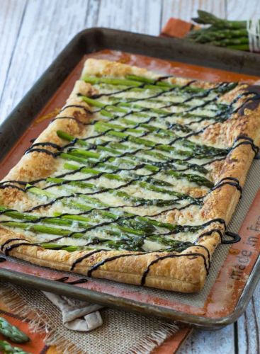 Asparagus Gruyere tart with balsamic glaze