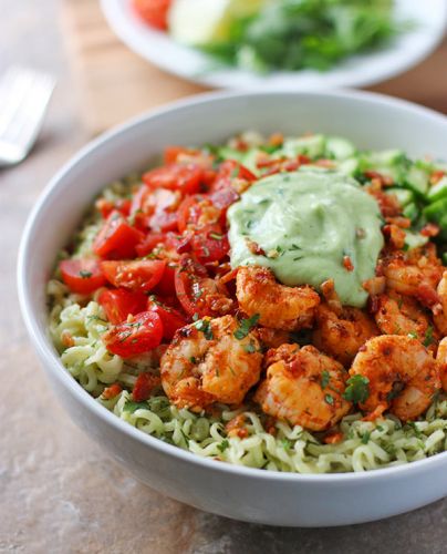 Spicy Shrimp And Saucy Guacamole Ramen Noodle Bowl