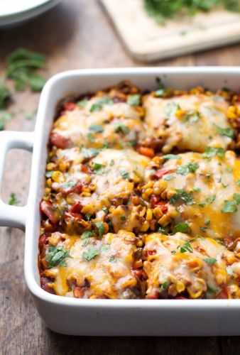 Healthy Mexican Casserole with Roasted Corn and Peppers