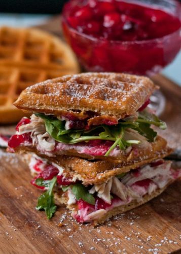 Waffled Cranberry Cream Cheese Turkey Sandwiches