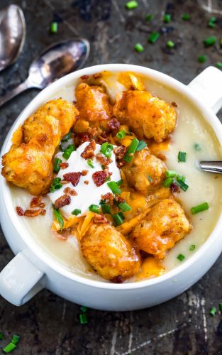 Loaded Potato Soup with Cheesy Tater Tots