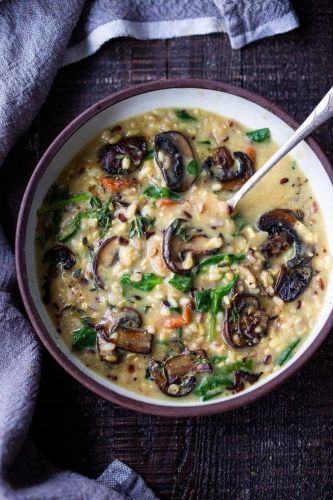 Instant Pot Wild Rice Soup with Spinach and Mushrooms