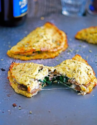 Cheese mushroom and spinach cauliflower crust calzone