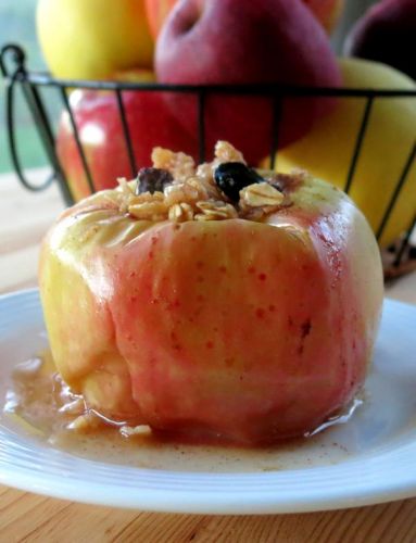 Microwave baked apples topped with granola