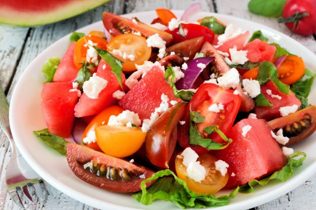 Watermelon salad with tomatoes and feta