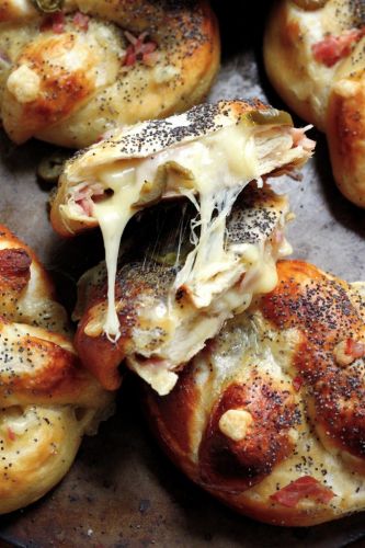 Ham Swiss and Jalapeno Stuffed Soft Pretzels