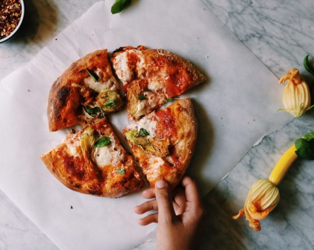 Burrata Squash Blossom Beer Crust Pizza